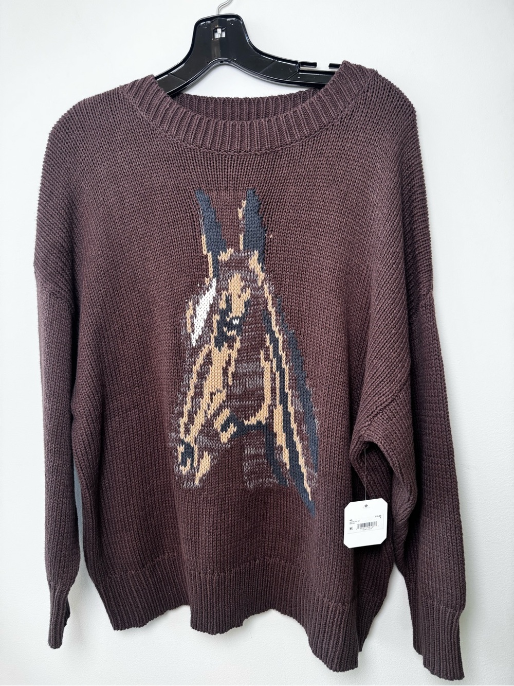 Altar’d State Horse Sweater Small Brown Equestrian Drop Shoulder Knit NWT Small